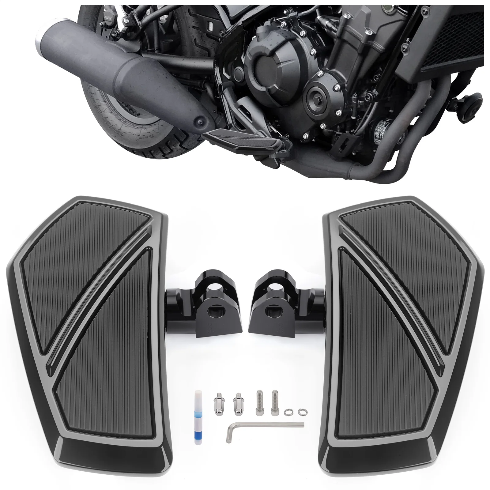 

For Honda Rebel CMX 300 500 2017-2025 Motorcycle Black Anti-Slip Footpegs 360 Degrees Front Floorboards Wide and Comfortable