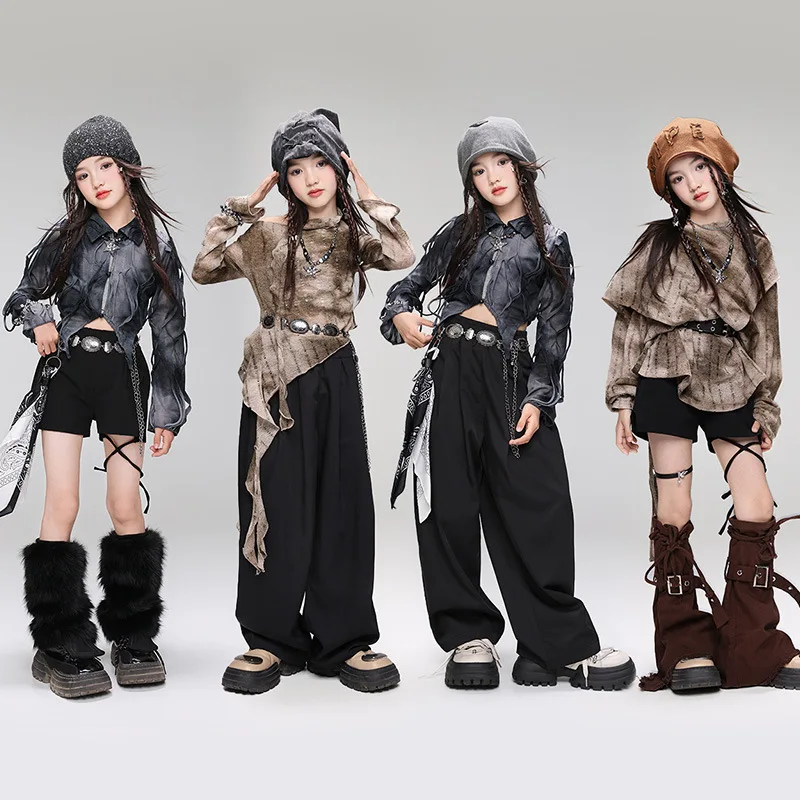 Kids Jazz Kpop Stage Outfit Girls Hip Hiop Modern Dance Costume Kids Performance Clothes Fashion Show Clothes Pants Skirt 2270