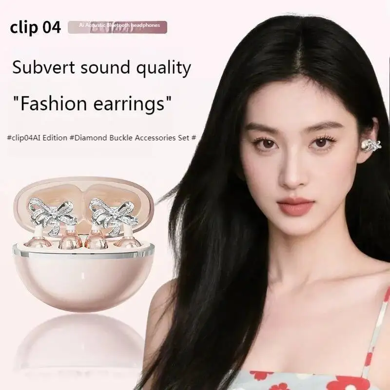

Sparkling Bowknot Jewelry Decoration Earphones Set Hi-Fi Sound Ear-Clip Ornament Accessories Earrings Earbuds Suit For Girl Gift