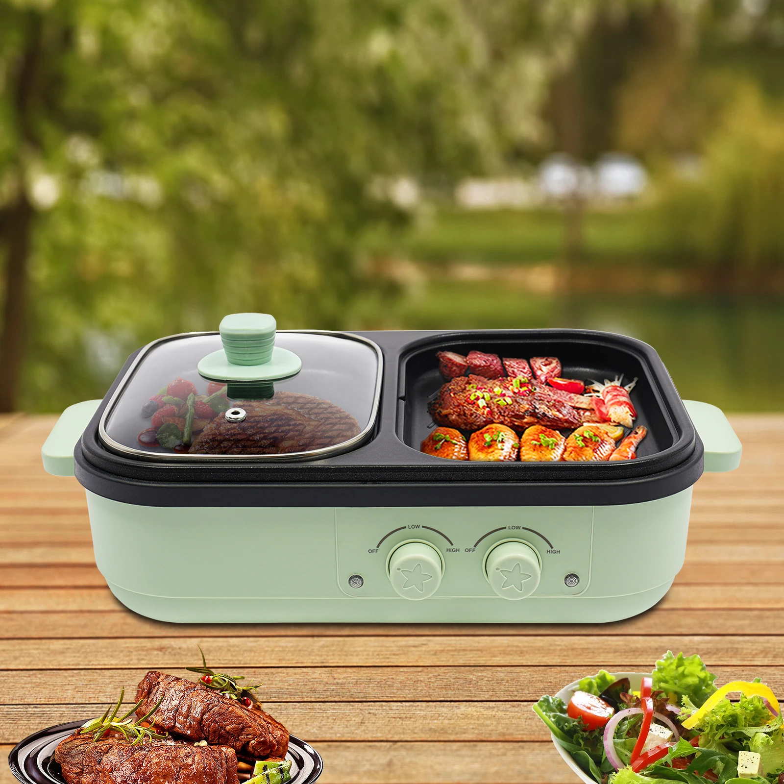 

2-in-1 Electric Hot Pot with Grill Area, Versatile Multi-Purpose Hot Pot for Steaming and Grilling, Ideal for Family Gatherings