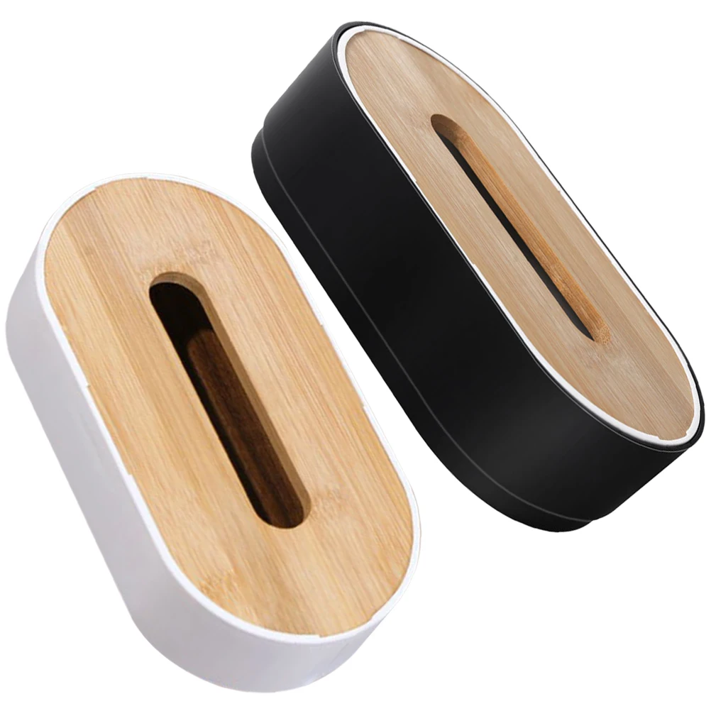 

2Pcs Bamboo Tissue Boxes Elevating Cover Home Hotel Cafes Smooth Black White Japanese Style Storage Supplies