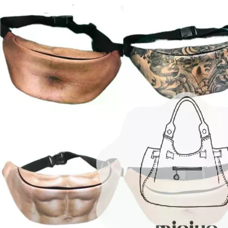 Novelty Realistic Fake Belly Fanny Pack Funny Halloween Prank Waist Bag Large Capacity Crossbody Pouch Unisex Dad Bag Party Gift