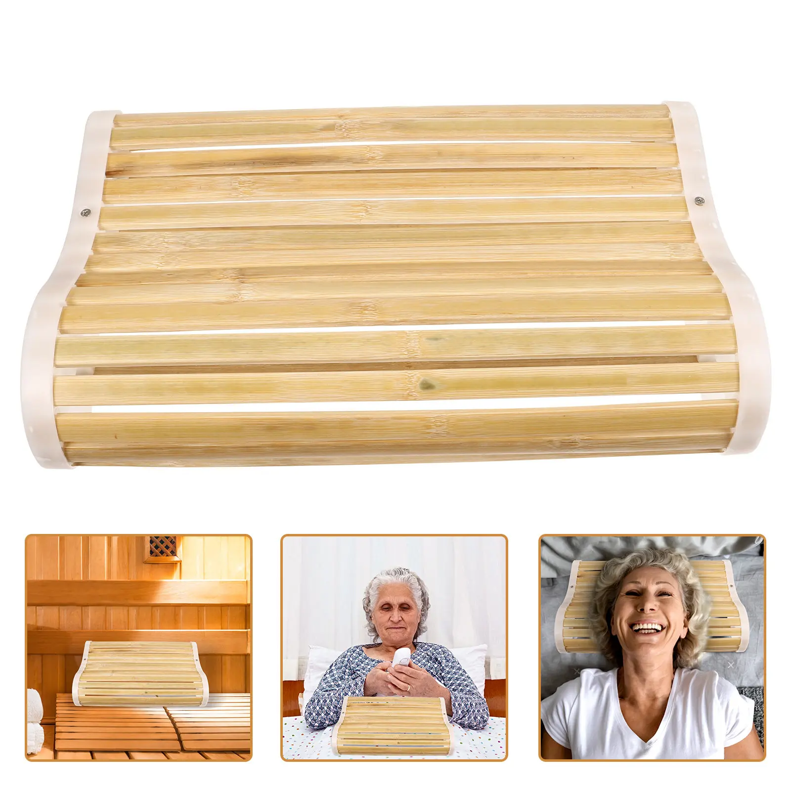 Bamboo Pillow Hollow Core Cooling Neck Cushion Breathable Lightweight for Steam Room Sweat Bath Bathtub Neck Support Summer
