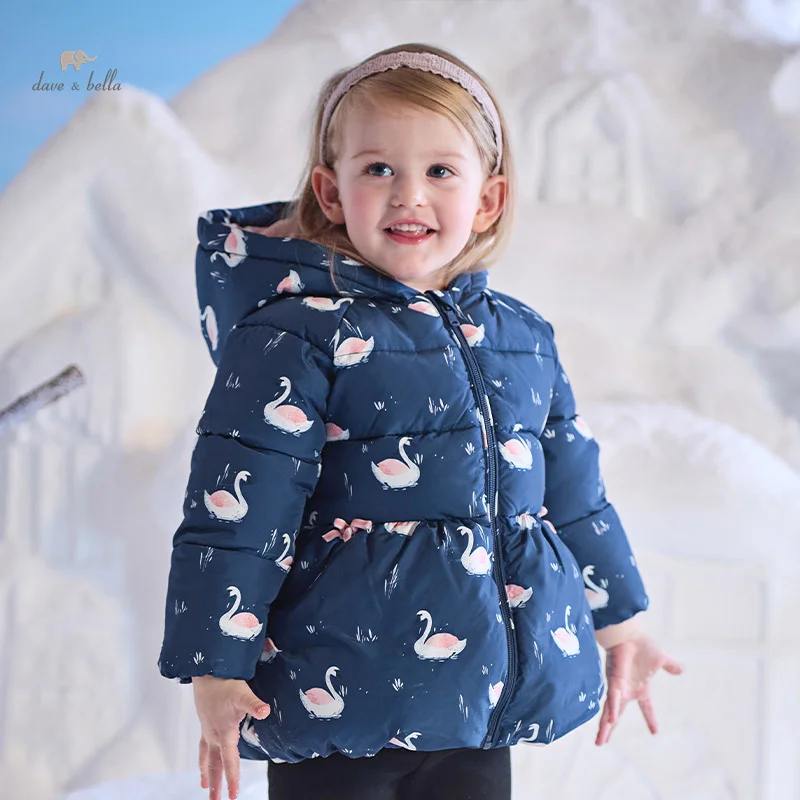 Dave Bella Children Girls Baby Cute Outerwear 2024 New Autumn Winter Fashion Casual Sweet Parkas Outdoor Tops Warm DB4242786