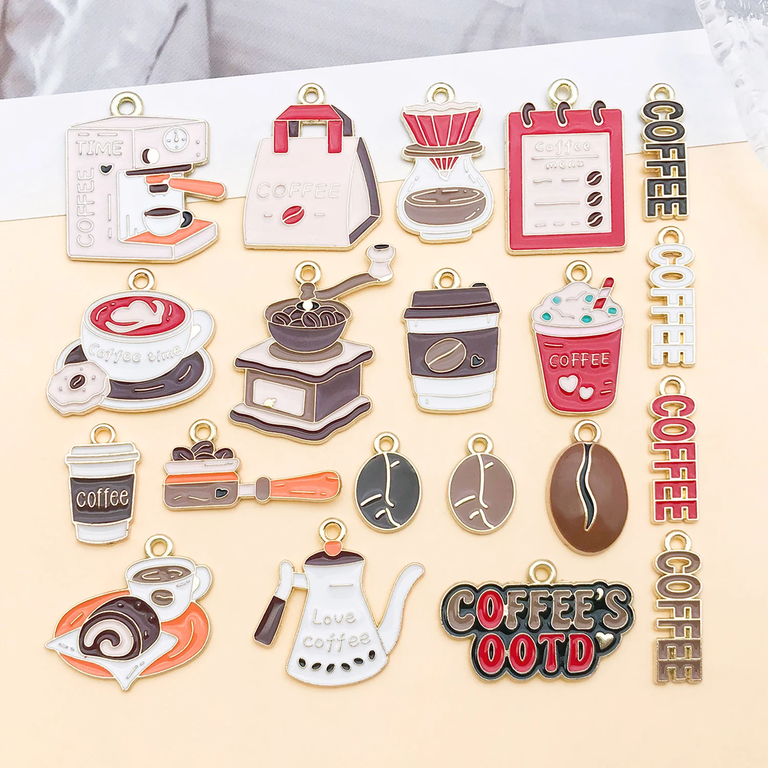 10/20pcs New Popular Coffee Bean and Coffee Cup Charms Pendants for Jewelry Making DIY Necklace Earrings Accessory Supplies