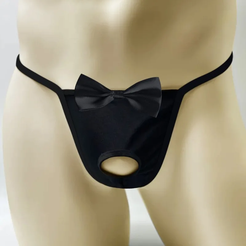 

Sexy Men's Crotch Hollow Thong Bow Decoration Butler Waiter Cosplay Lingerie Panties Roleplay Gentleman G-String Gay Underwear