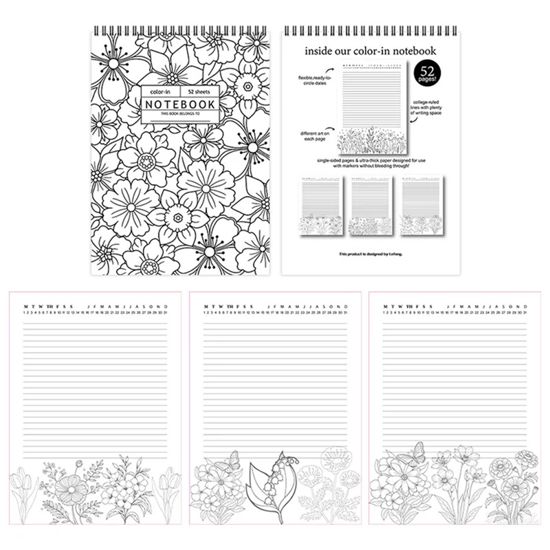 Qy-2025 Beliebtes, heiß verkauftes neues Produkt Beliebtes 52-Blatt-Farbnotizbuch Blumen-Malnotizbuch B