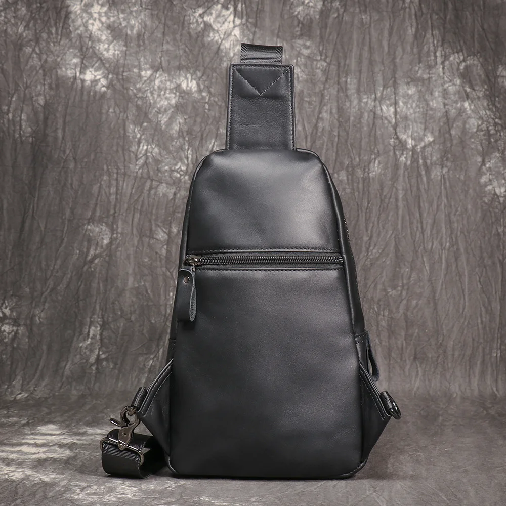 Men's Genuine Leather Chest Bag -Full Grain Leather Crossbody Sling Bag - Fashionable Outdoor Shoulder Pack for Hiking
