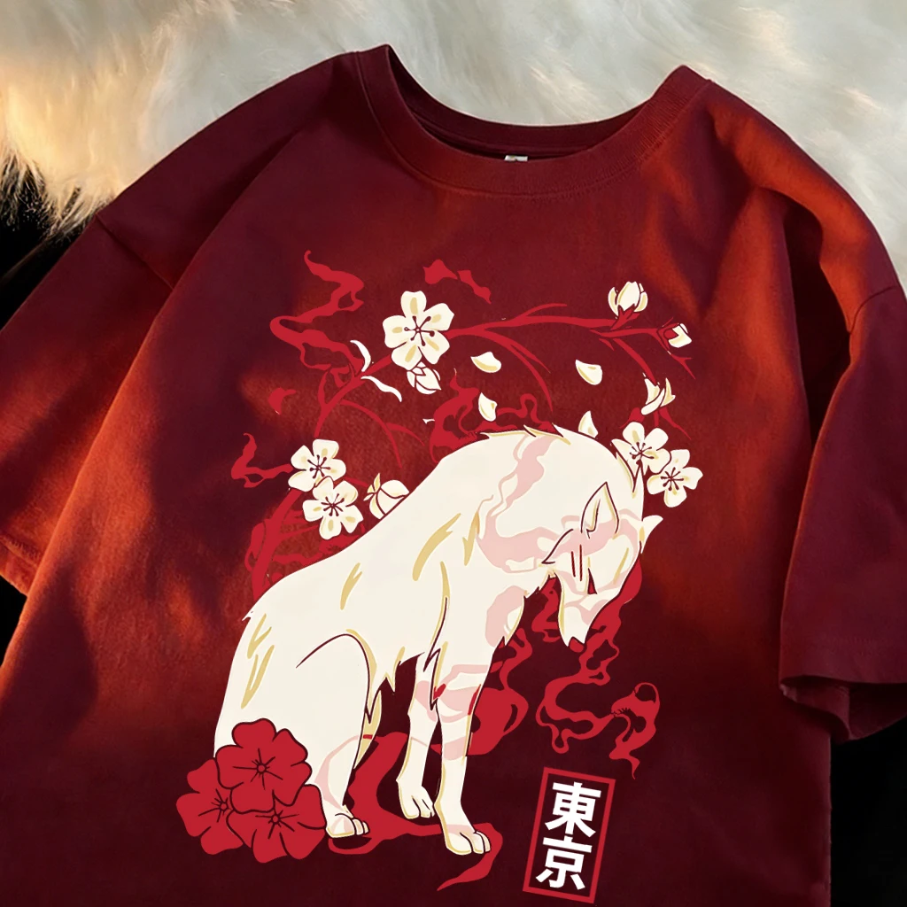The Mysterious White Fox From Tokyo T-Shirt Herren Sommer Baumwoll-T-Shirt All-Match Freizeitkleidung O-Ausschnitt Loose Unisex Streetwear