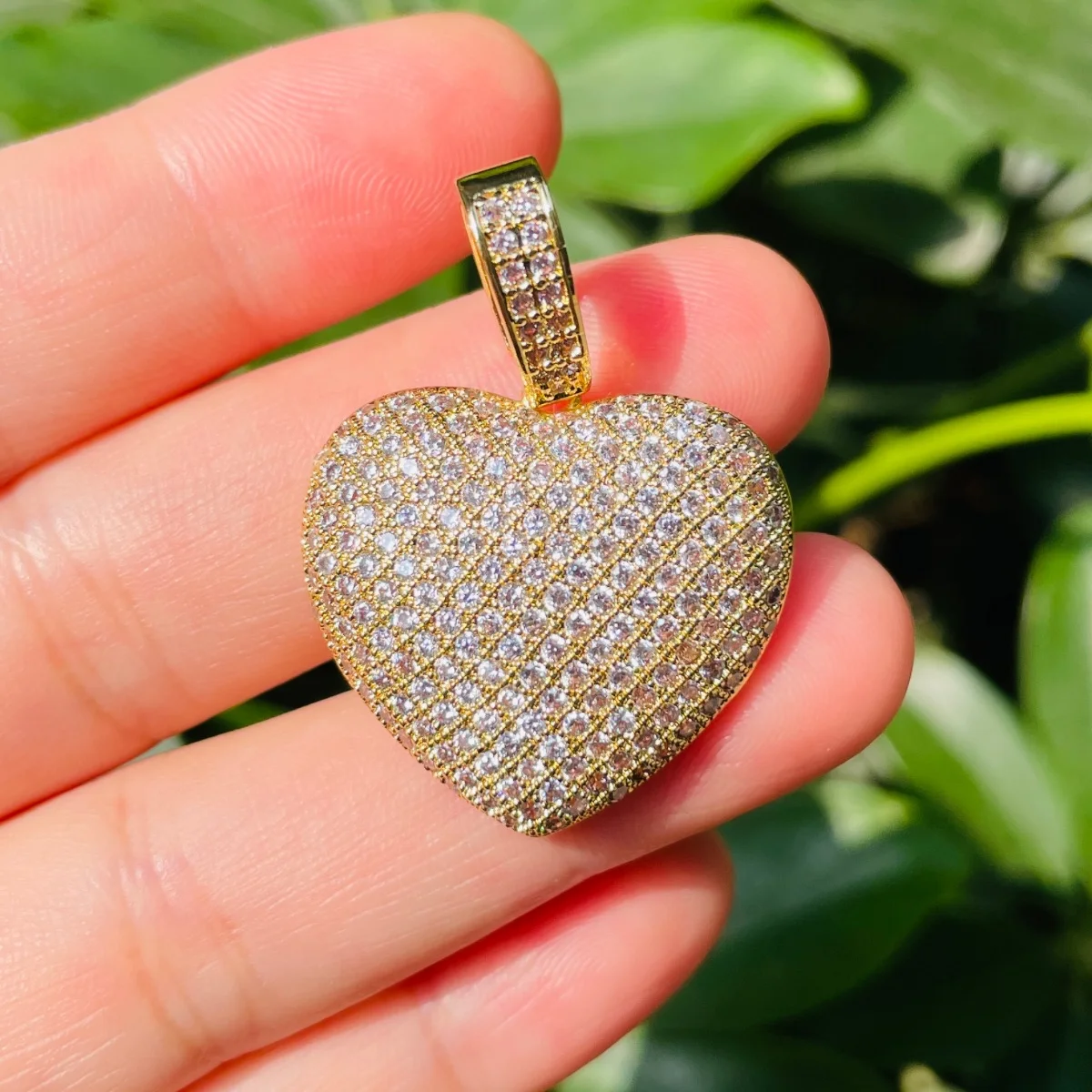 5pcs Zirconia Pave Big Size 3D Heart Charm Exquisite Pendants for Women Bracelet Necklace Bangle Making Girl  Jewelry Findings