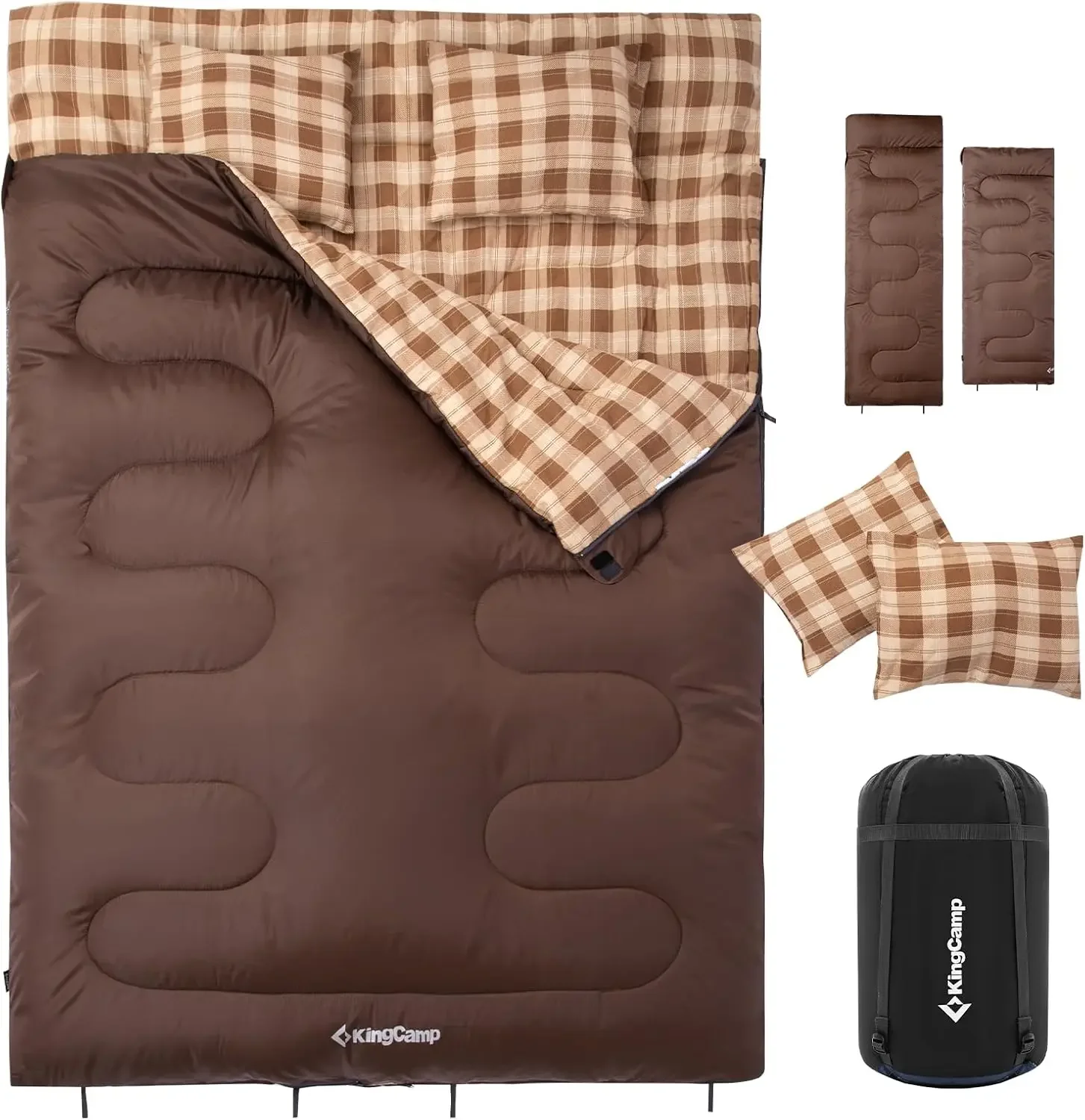Double Sleeping Bag for Adults, Queen Size 2 Person XXL Flannel Sleeping Bag, Waterproof Lightweight Flannel Quilt with 2