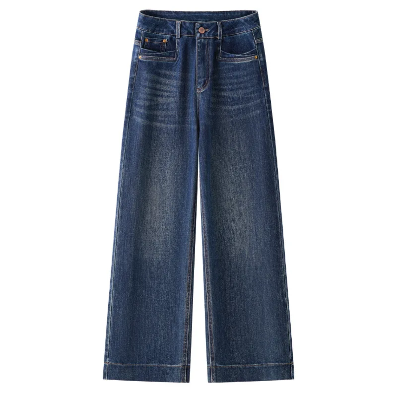 نسخة ضيقة من سراويل الدنيم المستقيمة للنساء، سراويل طويلة نسائية جديدة للربيع والخريف عالية الخصر ومتعددة الاستخدامات، مقلاة فضفاضة واسعة الساق