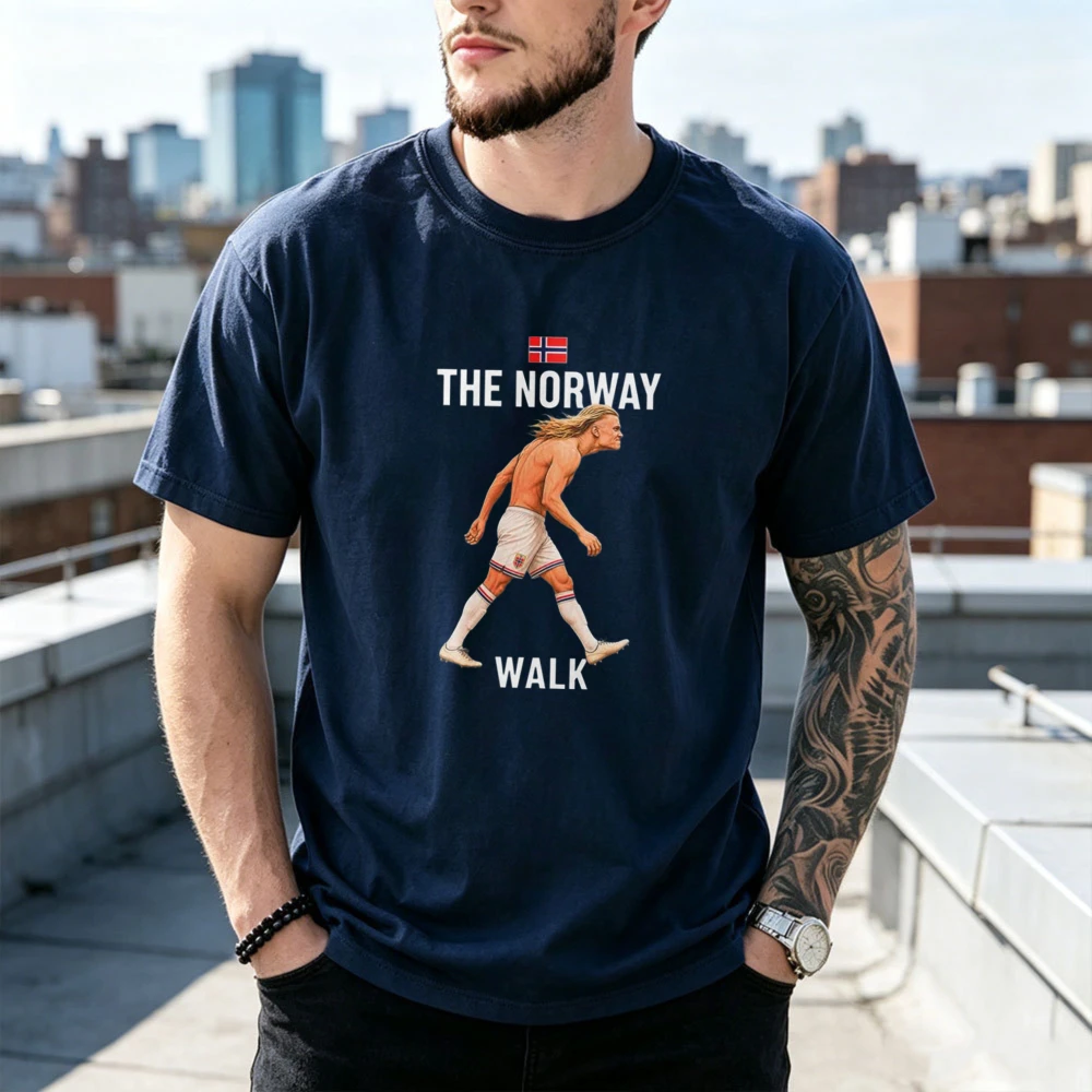 Erling Haaland The Norway Walk T-Shirt Men's and Women's Cotton Tshirt Sporty Tribute Nation Pride Trendy Unisex Soccer Fan Top