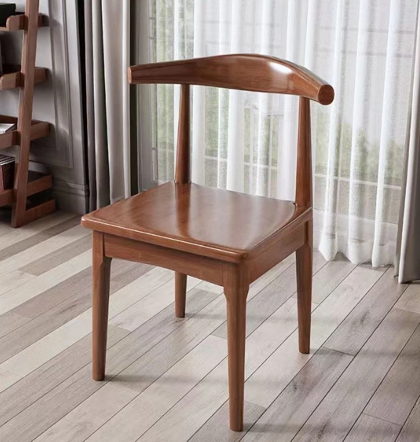 Nordic solid wood dining chair modern simple home light luxury office hotel conference restaurant chair back horn chair