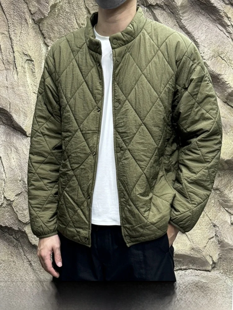 

Lightweight Puffy Diamond Quilted Cotton Jaet for Men Autumn Winter Simple Sli Warm Stand Collar Long Sve Coat