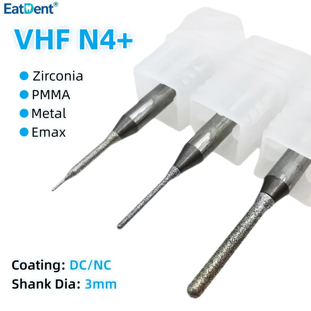 VHF N4+ Dental Milling Burs for Zirconia Lithium Disilicate/Emax Metal PMMA D3 DC Coating Dental Milling Cutter CAD CAM System