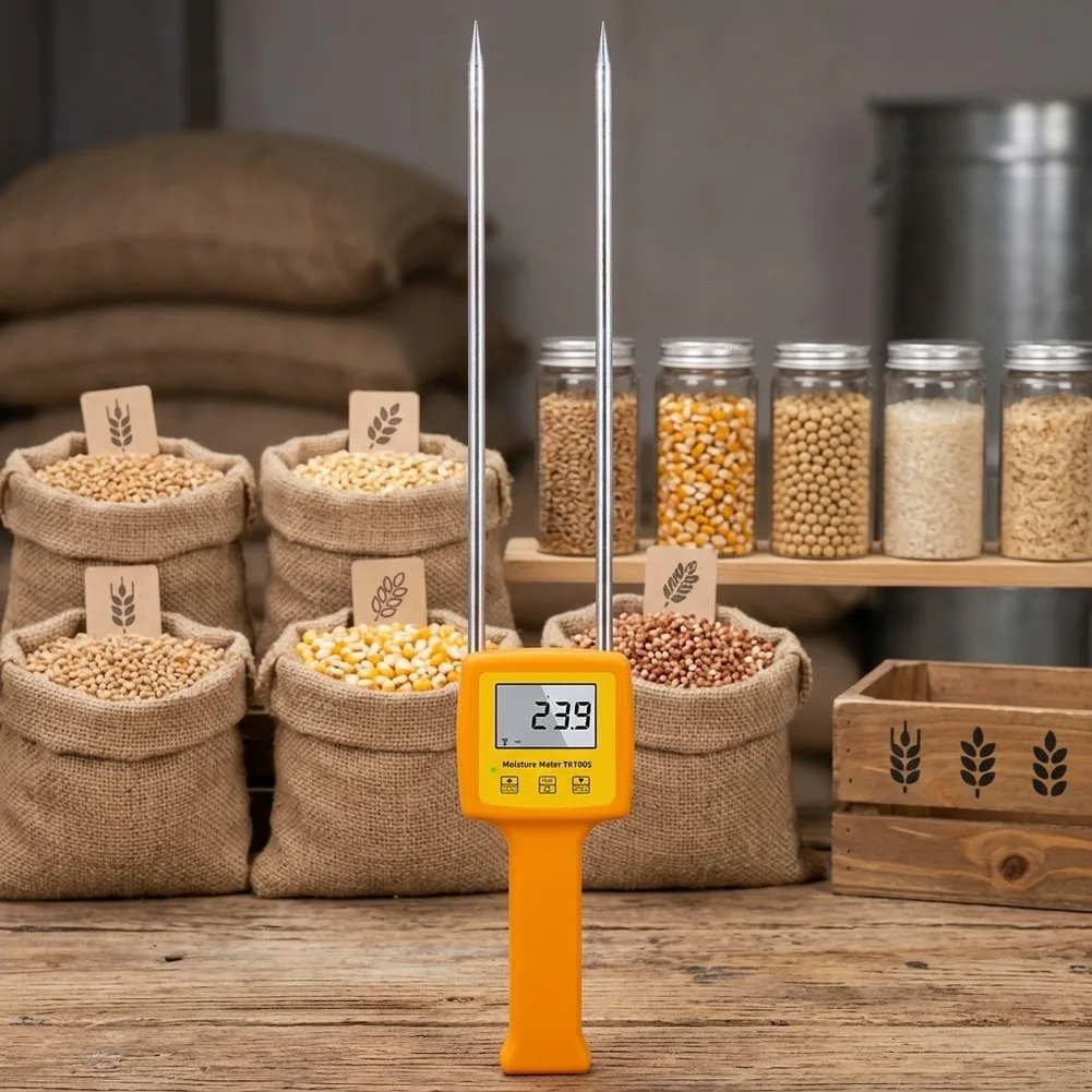 TK100S Portable Moisture Tester for Rice Soybeans Flour 4-Digit LCD Screen Resolution 0.1 Operating Temp 0-60C
