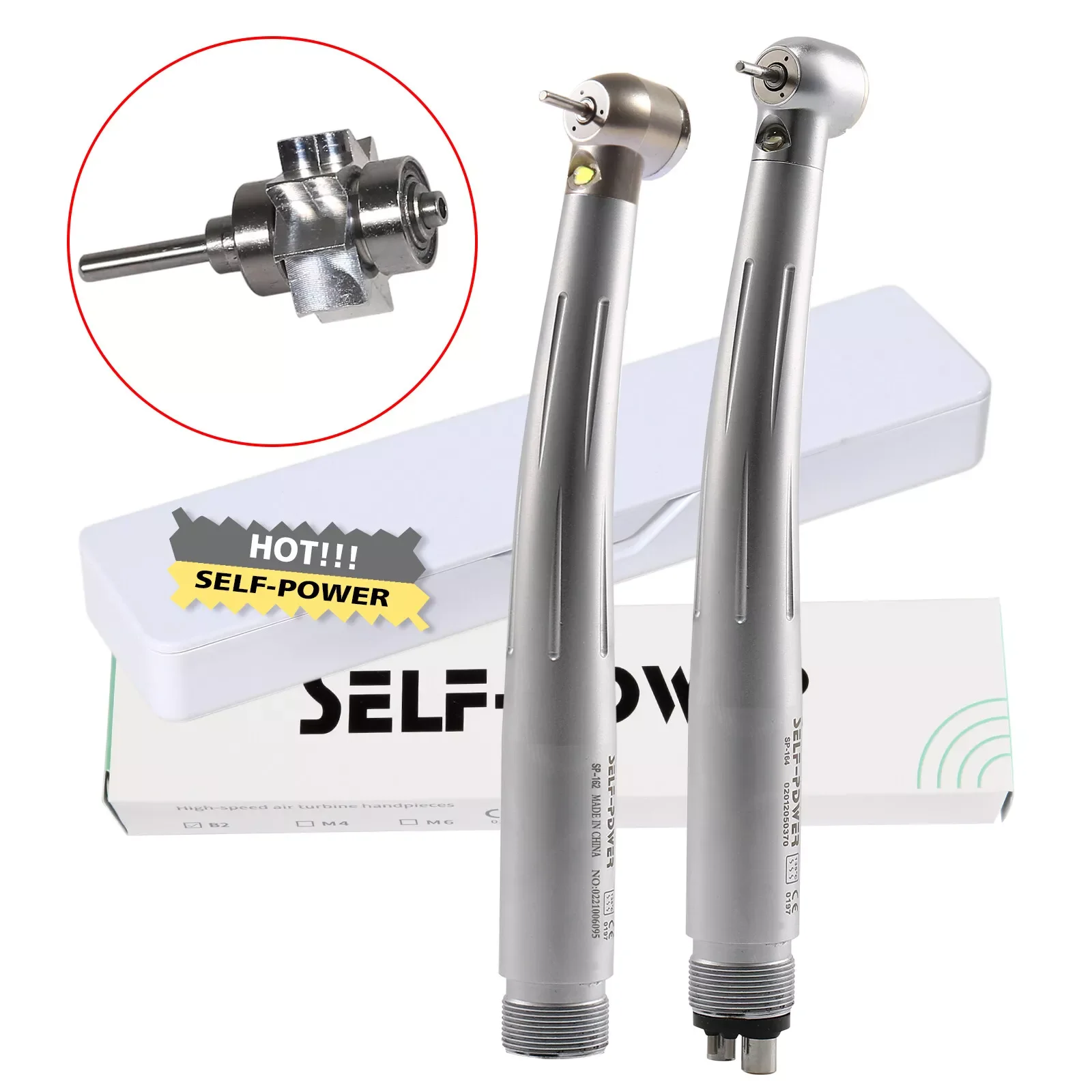 SELF-POWER Dental High Speed Fiber Optic LED/No Led E-generator Handpiece 2/4HolesTurbine