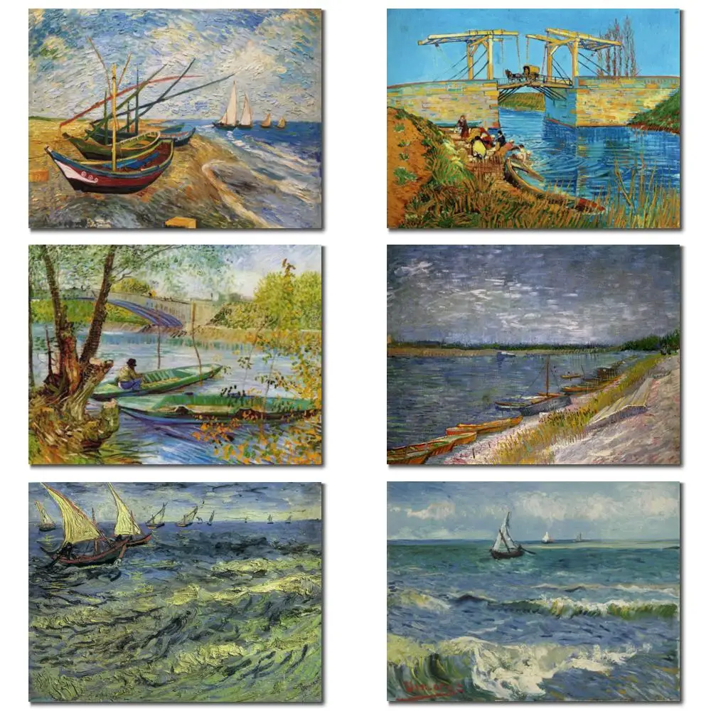 Textured Seascape Art Oil Painting Canvas Handmade Vincent Van Gogh Artworks Fishing Boats At Saintes Maries Home Decor Large