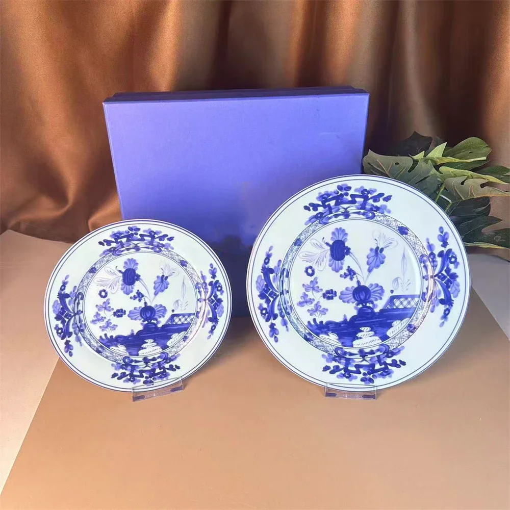 High-end Oriental Series Plate Coffee Cup And Saucer Mug Pink Purple Blue Printed Plate Cup And Saucer Suit Gift Box Tea Cup Set 4