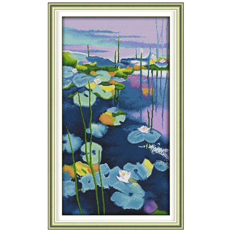 Water Lilies Patterns Counted Cross Stitch Set DIY 11CT 14CT 16CT Stamped DMC Cross-stitch Kit Embroidery Needlework Home Decor