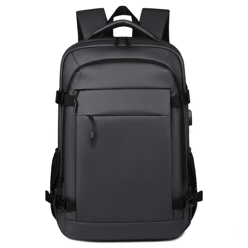 Beige Expandable Business Laptop Backpack with Multiple Zippered Pockets and Adjustable Straps Water Resistant Fabric Suitable