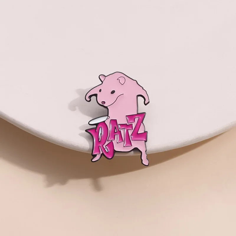 Cartoon Pink Mouse Ratz Enamel Pin Kawaii Funny I'm Strong Rat Brooch Lapel Badge Decoration Jewelry Gift for Friends Wholesale