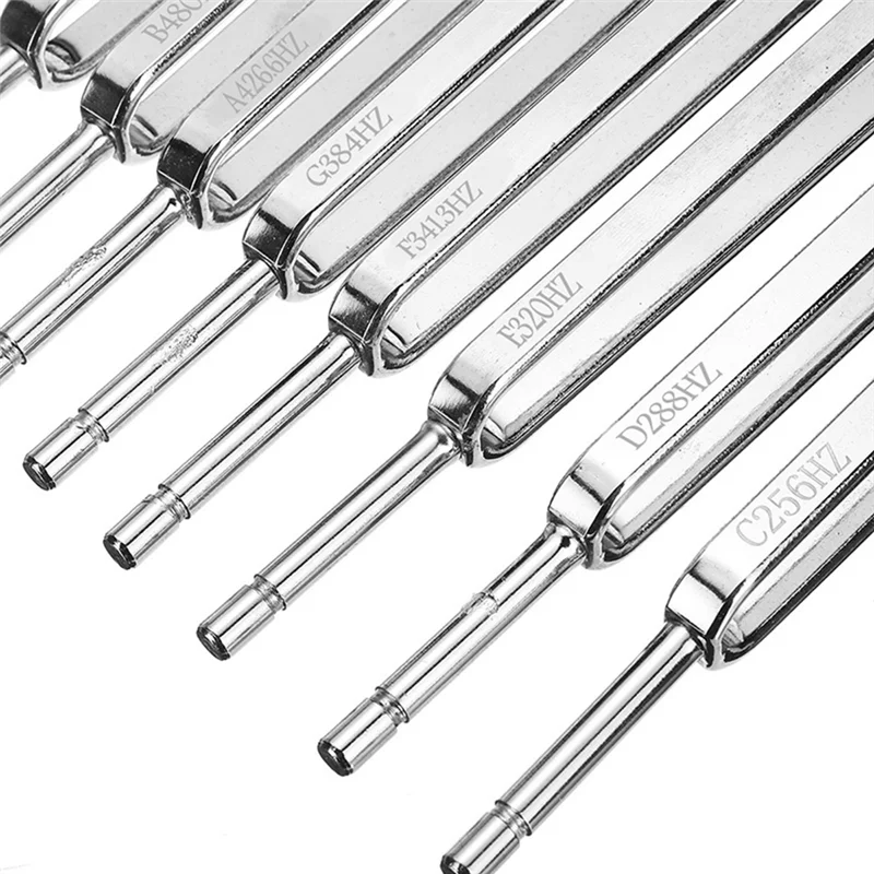 

QA06R 8 Pack 256-512HZ Steel Tuning Fork Set Mallet Vibration Therapy Tools