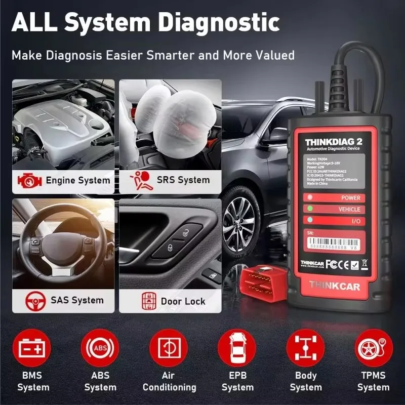 أداة تشخيص جميع الأنظمة THINKCAR Thinkdiag 2 Obd2 - تدعم Diagzone/Xdiag/XPRO5/Prodiag لتشخيص السيارات المتقدمة