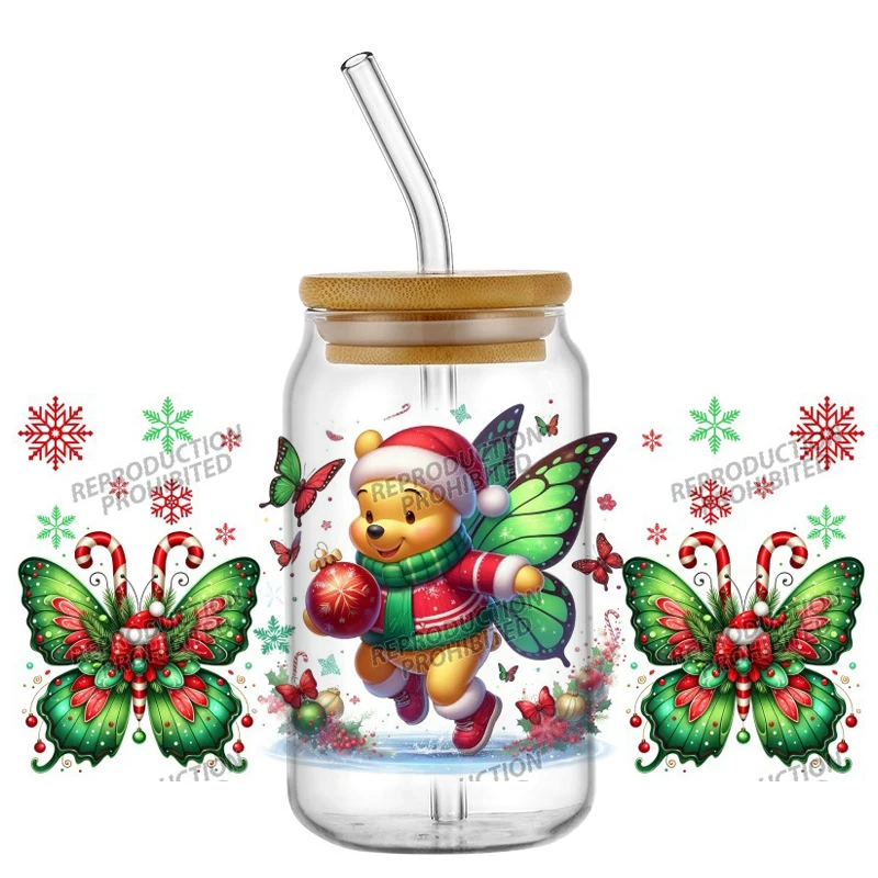 

New model Cute Bear Christmas 16oz Libbey UV DTF Cup Wrap Transfer Custom Label DIY Logo Self adhesive Mug Decal Sticker