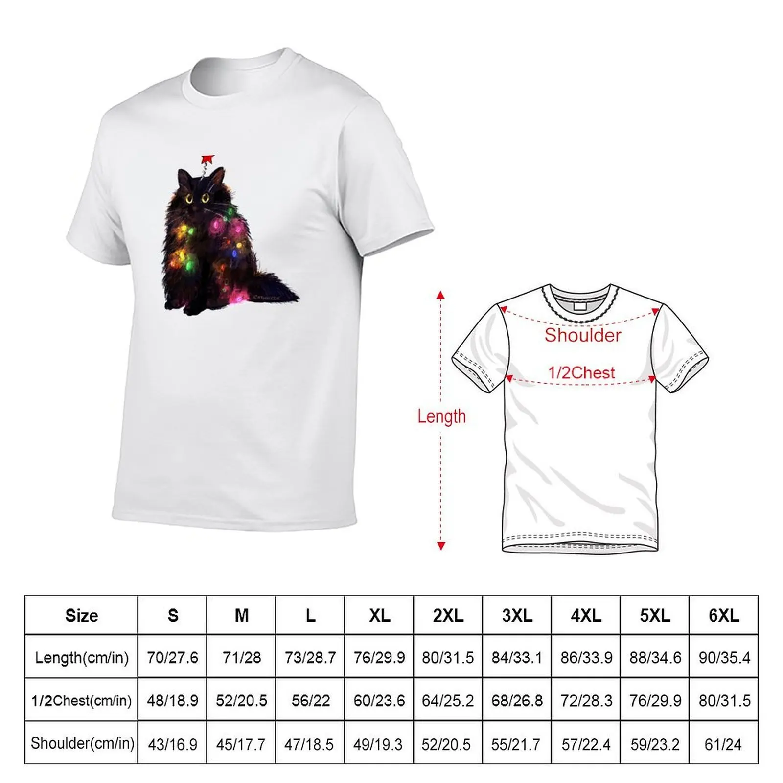 12 Day of Catmas Day 1: Christmas Lights Black Cat T-Shirt heavyweights anime tshirt mens t shirt