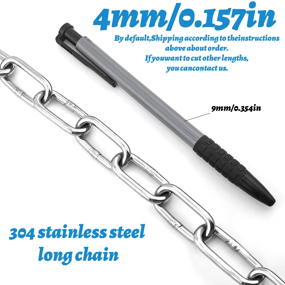 304 Edelstahlkette, 1–5 m, geschweißte, rostfreie Metallkette zum Aufhängen von Schaukeln, Haustierleine, Wäscheleine, Geländer, DIY-Projekten