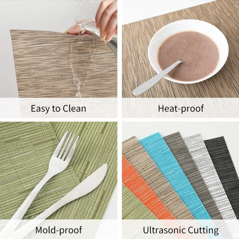 Hot Sale Woven PVC Place Mat Color Available Customized Bamboo Placemats Gray-white Eco-friendly  Dining Table Mat