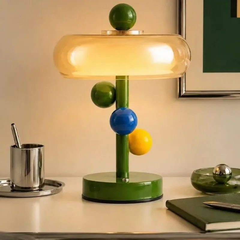 2026 Macaron Color Block Table Lamp Colorful Ball Dimmable Bedside Lamp Bedroom Ambient Decor Light