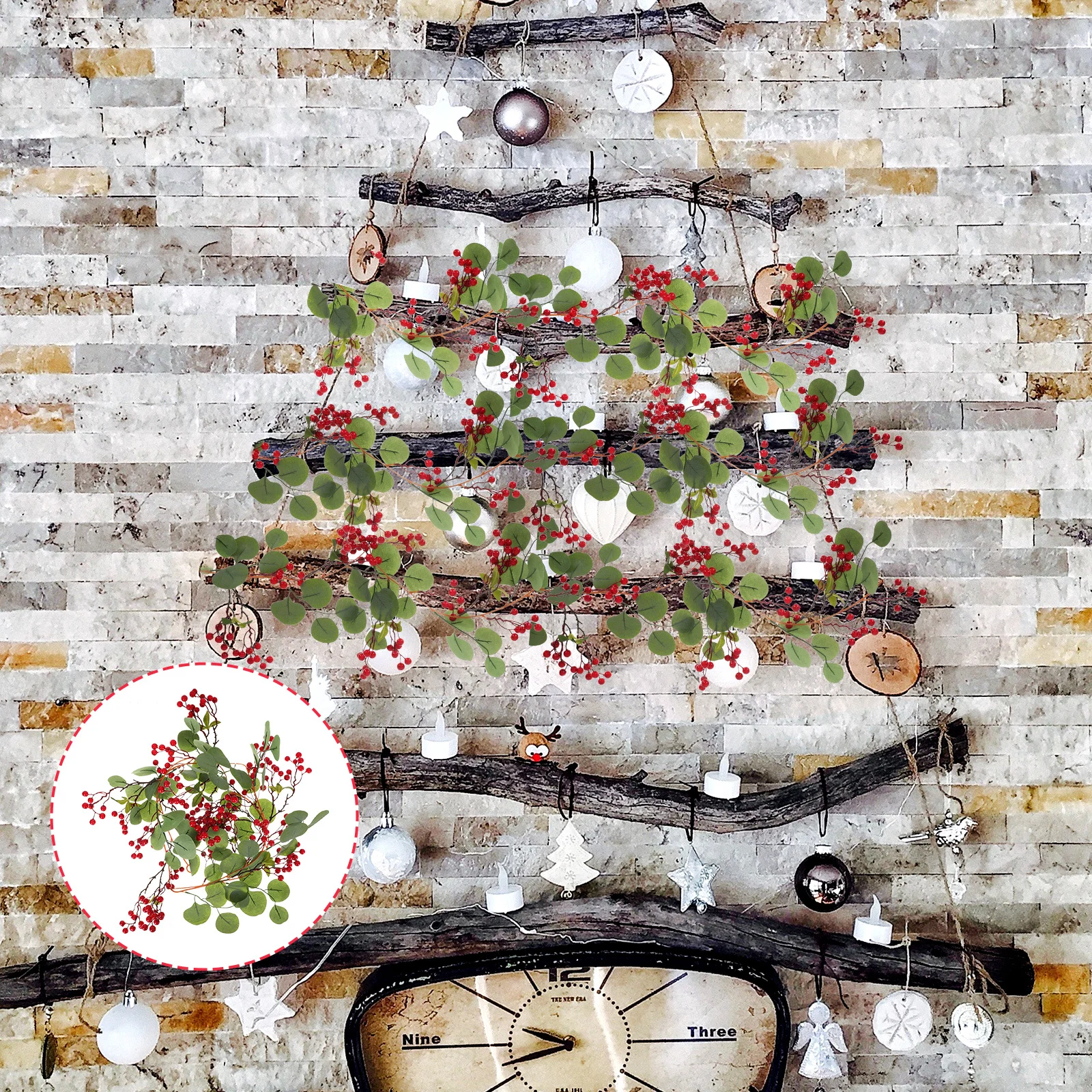 シミュレーションレッドベリーフェイクユーカリつる明るい装飾ストリングパーティーハンギング人工植物ウェディングガーランド壁飾り