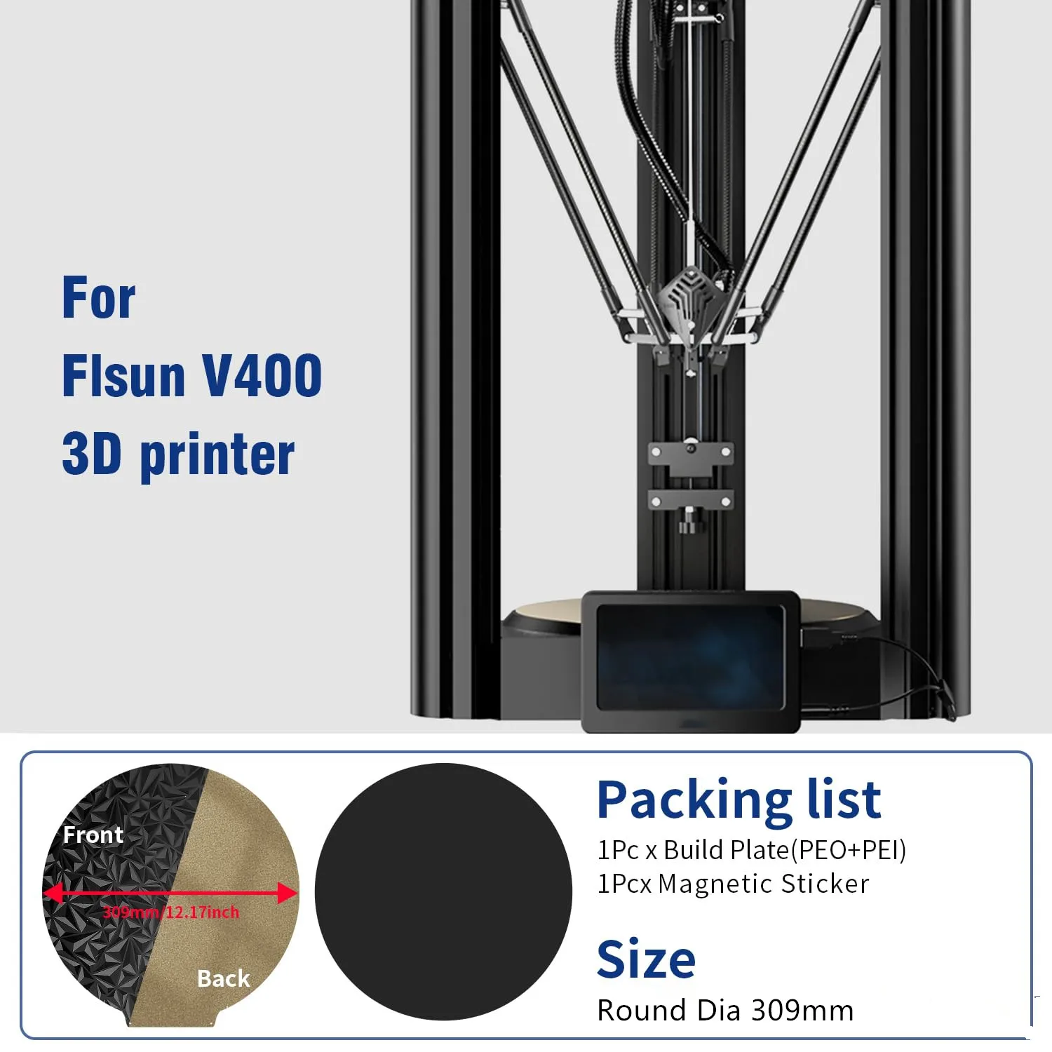 

Модернизированная объединительная пластина Flsn V400 PEO + лист PEI, гладкая/текстурированная магнитная кровать из пружинной стали, круглая 270/309/330 мм для Flsun SR/V400/S1