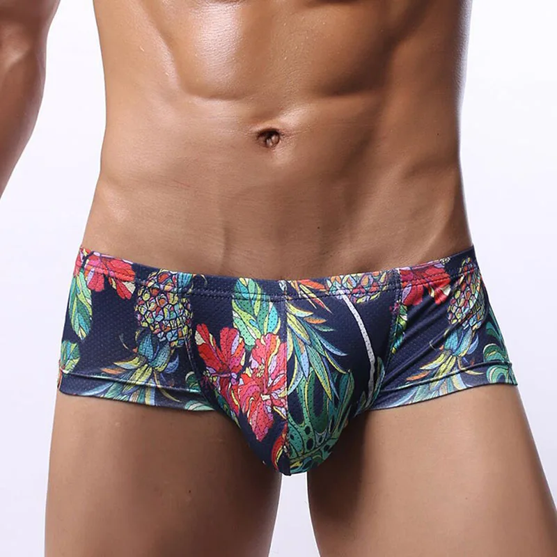 2pcs Low Waist Men\'s Underwear Printed U-Shaped Convex Mesh Soft Breathable Moisture Wicking Small Flat Corner Half Wrap Hip Eas