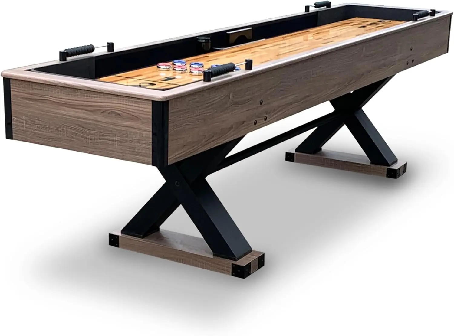 Excalibur 9-Ft Shuffleboard Table for Great for Family Recreation Game Rooms, Designed with a Rustic Driftwood Finish with Built