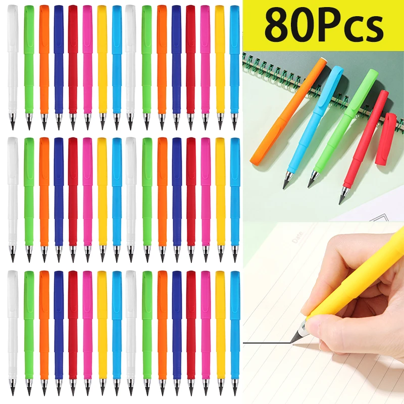 80Pcs Inkless Writing Pens Inkless Pencil Forever Pen Unlimited Writing Forever Pencil Everlasting Reusable Inkless