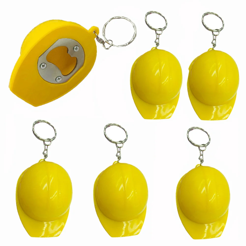 10Pcs Construction Party Bottle Opener Keychain Helmet Mini Safety Hat Keychain Construction Themed Birthday Gifts Prizes Favors