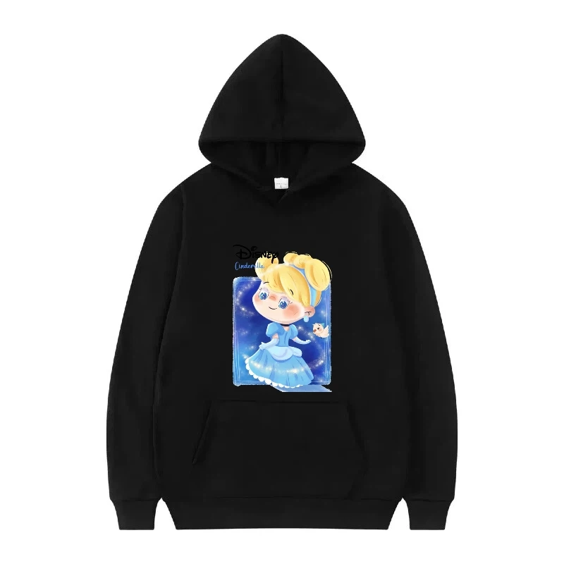 เสื้อฮู้ดดี้ลายเจ้าหญิงดิสนีย์ แฟชั่นการ์ตูนผู้หญิง สไตล์หลวมๆ น่ารัก สีขาว เสื้อผ้าฤดูใบไม้ร่วง เสื้อสวมหัวผู้หญิง ราคาถูก