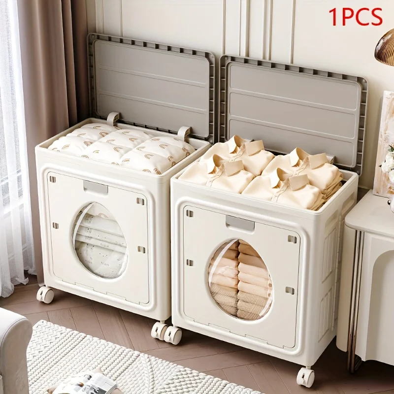 

Foldable Clothes Storage Cabinet, Large Capacity Bedroom Wardrobe Organizer with Flip-Top Front Door for Clothes and Blankets