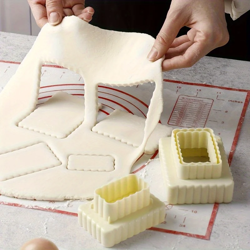 3pcs Rectangular Cookie Cutters Set - Double-Sided,Non-Stick,Easy-Release,BPA-Free Plastic Pastry Cutters for Baking,Decorating
