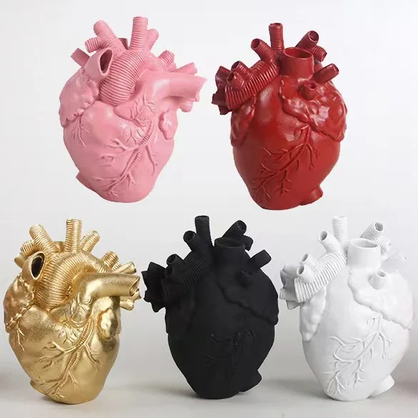 Heart-shaped Resin Vase for Flower Arrangement Creative Anatomical Heart Shaped Vase Nordic Style Flower Pot Table Decorative
