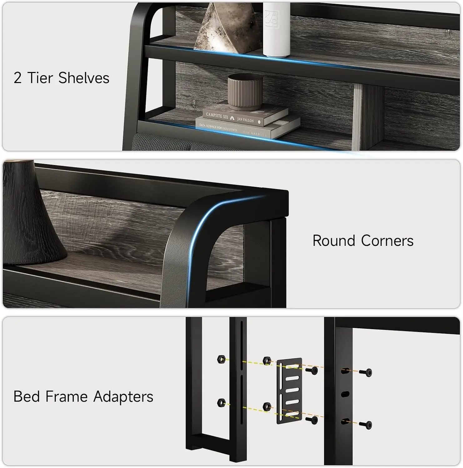Headboard Only with Storage, Upholstered Headboards for King Size Bed with LED Light, Charging Station, Customized image 6