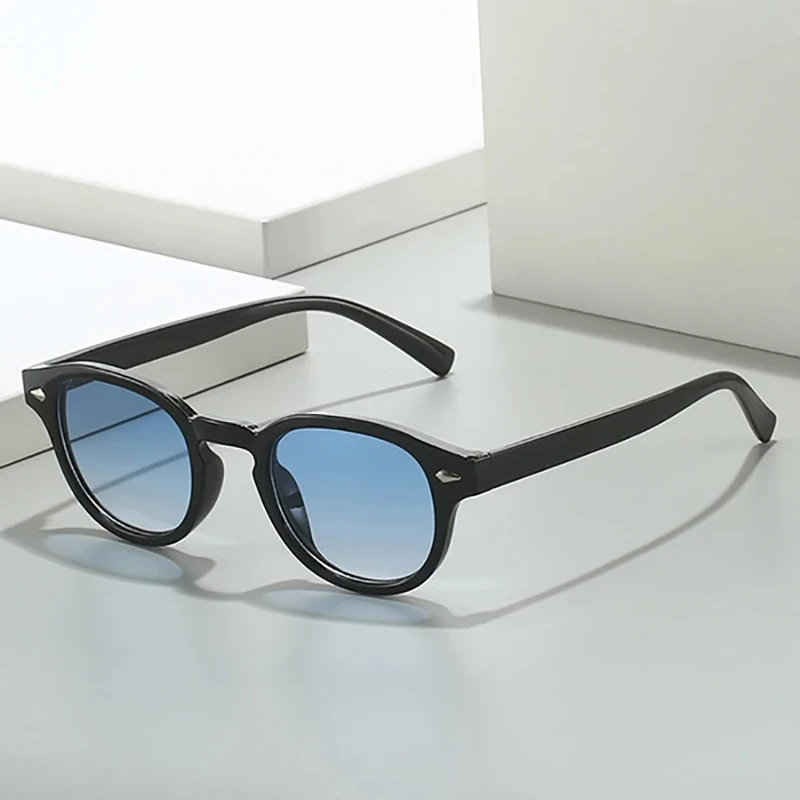 SO&EI Retro owalne męskie nity okulary przeciwsłoneczne moda jasne oceaniczne soczewki gradientowe okulary UV400 kobiety modne żółte niebieskie okulary przeciwsłoneczne — zdjęcie 3