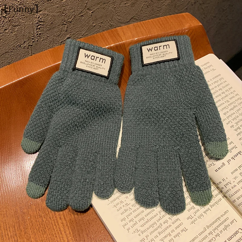 ómFunny ParqueHerbst und Winter gestrickte Wollhandschuhe, dick, warm, Radfahren, rutschfest, Fünf-Finger-Touchscreen-Handschuhe, Unisex