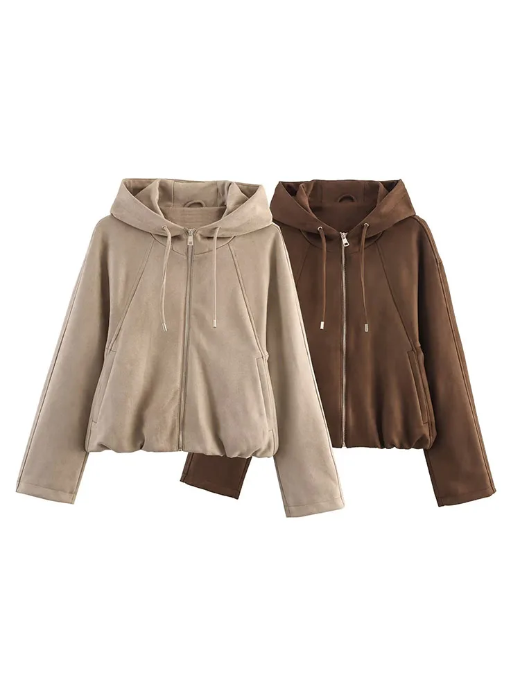 

2025 Women Autumn Pilot Jacket Coats Vintage Solid Hooded Loose Female Elegant Street Jacket Outerwear Clothing