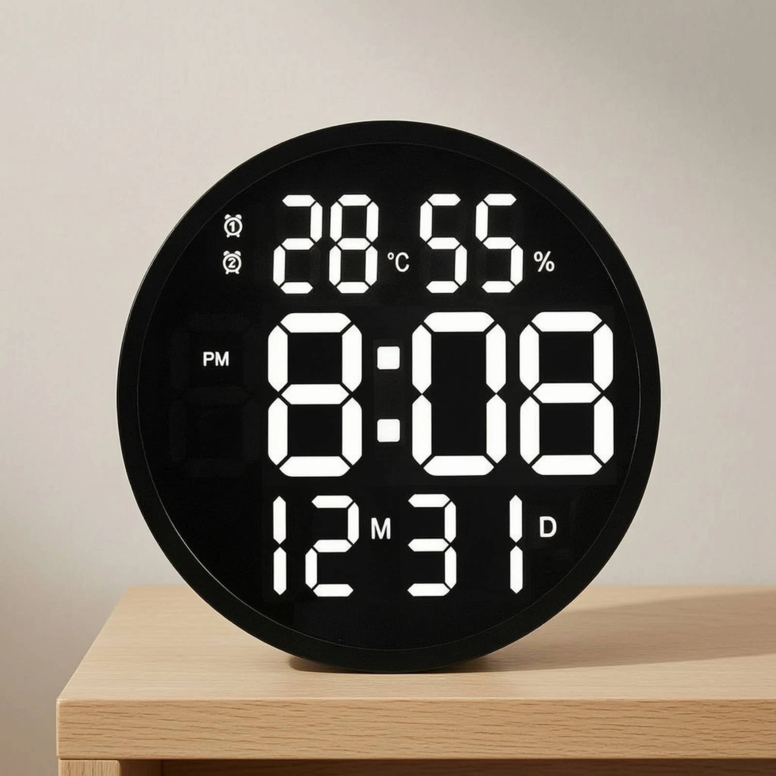 Digital Wall Clock with Temperature Large Display Digital Wall Clock with Humidity Easy-to-Read Electronic for Living Room