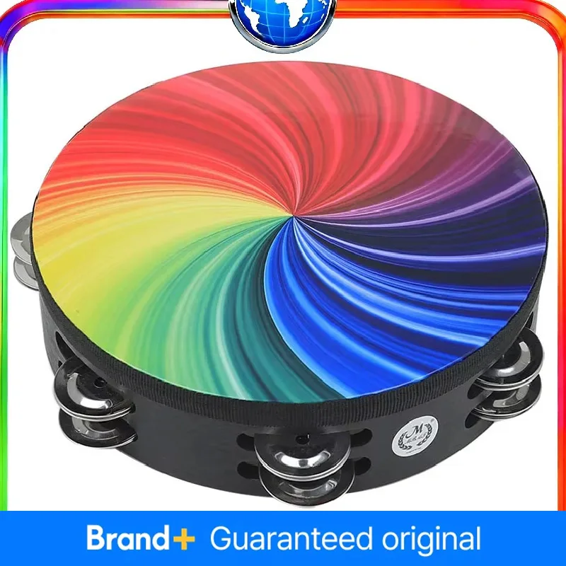 

8-дюймовый красочный бубен, деревянный ручной барабан, ударный инструмент для KTV, вечерние бубен Orff, музыкальная погремушка, колокольчики